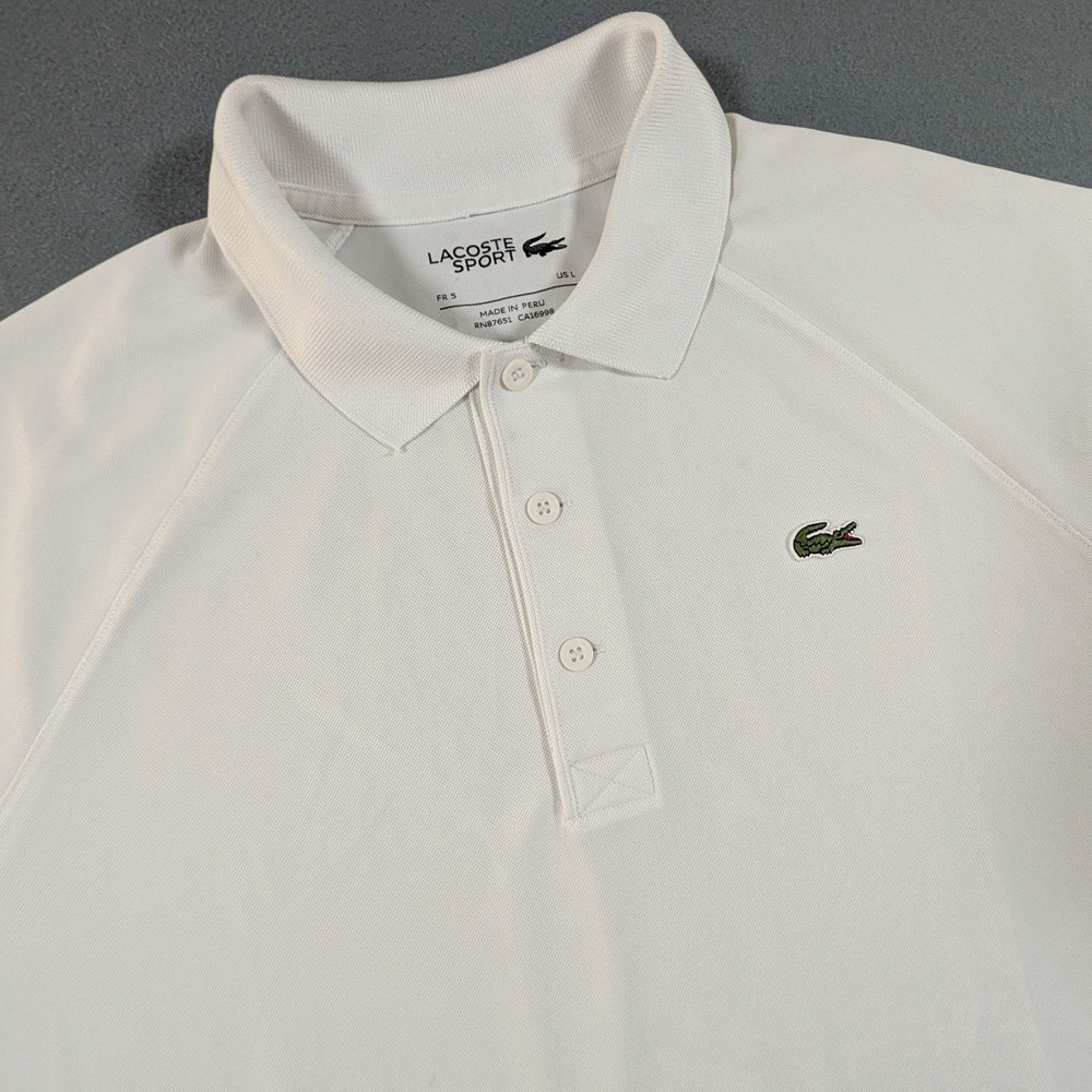Lacoste Sport Polo Shirt Mens Large White Ultra Dry Short Sleeve DH9480